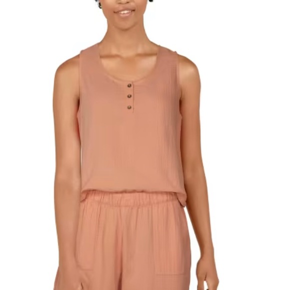 NEW Natural Reflections® Double Cloth Set- Henley Tank Top & Wide-Leg Crop Pants - Picture 2 of 7